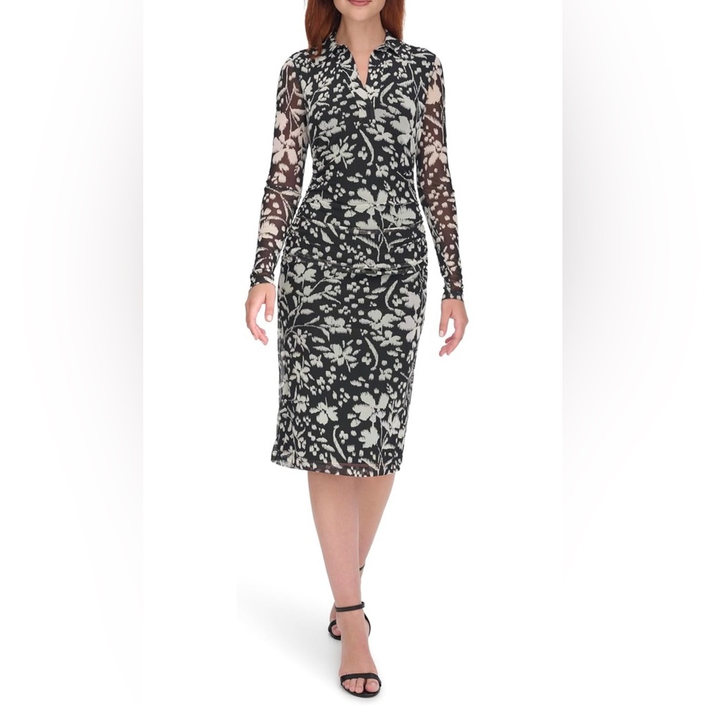 NWT Tommy Hilfiger Black and Cream Floral Long Sleeve Dress